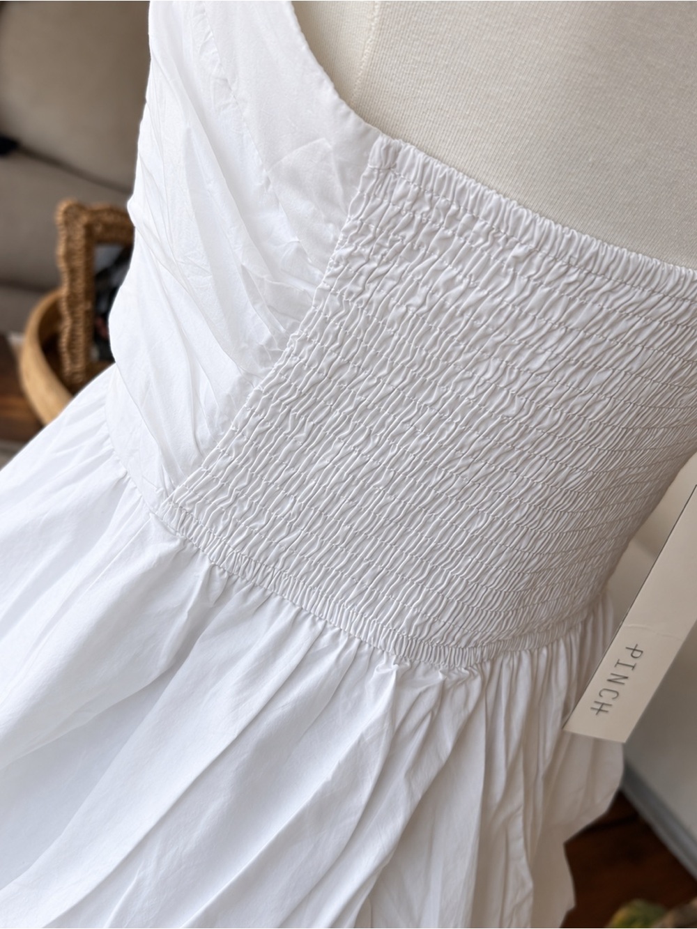 NWT PINCH White Bubble Hem Peplum Tank Top Smocked Cotton Large - Picture 5 of 8